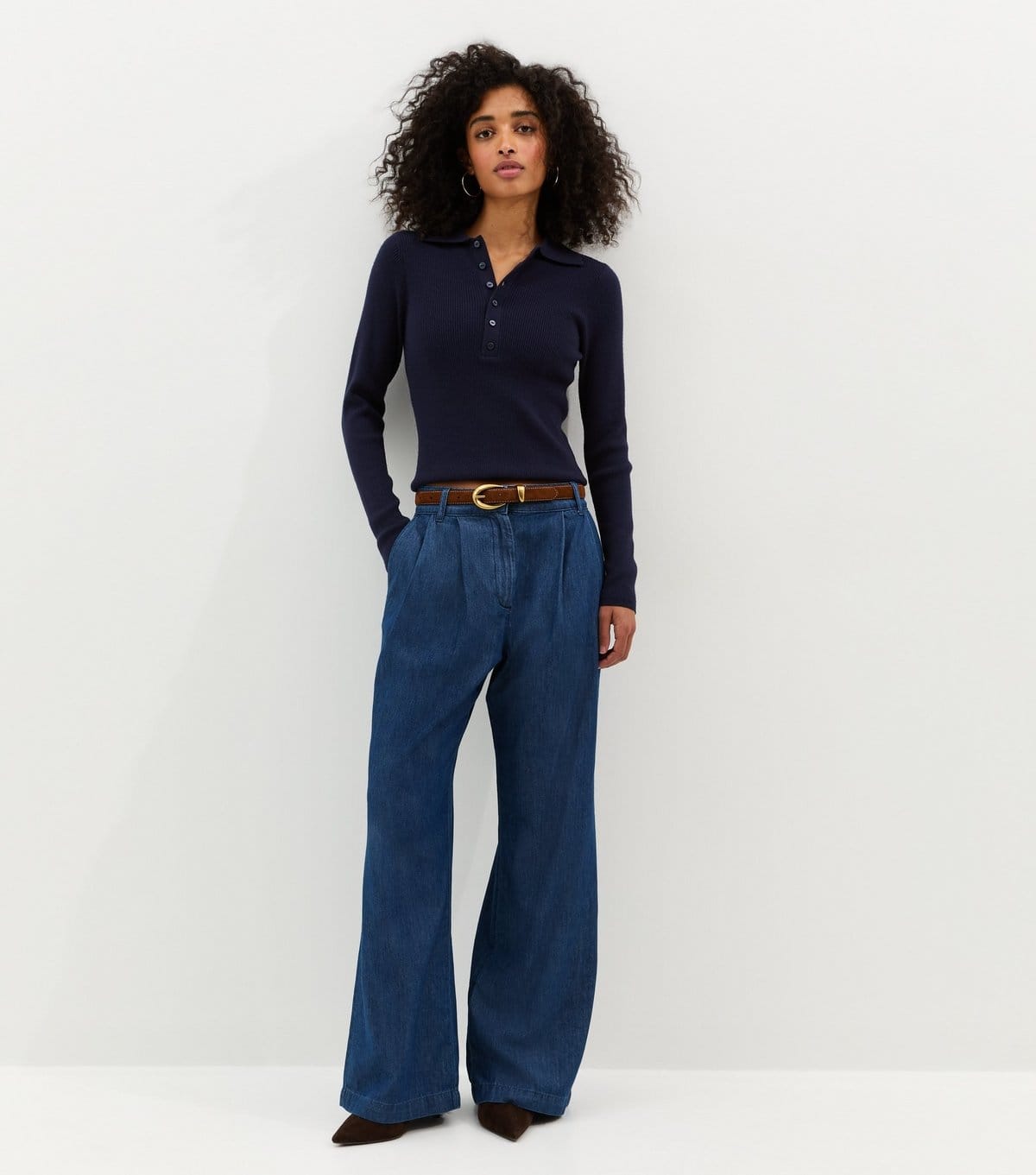 New Look Blue Chambray Wide Leg Trousers