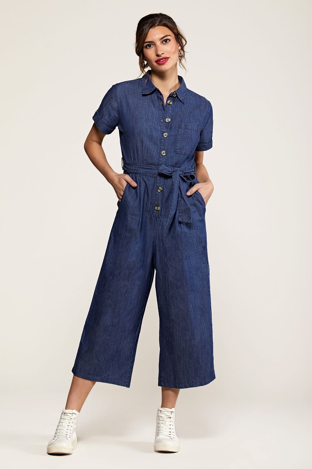 Yumi Yumi Women's Navy Cotton Denim Jumpsuit in Blue - 2