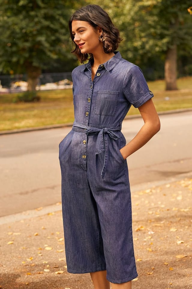 Yumi Yumi Women's Navy Cotton Denim Jumpsuit in Blue - 2