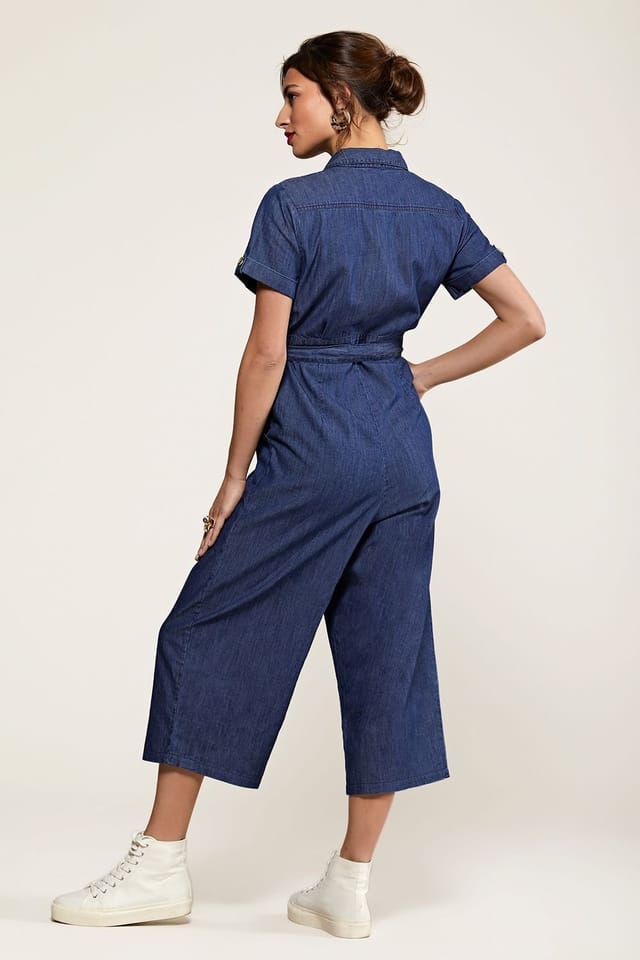 Yumi Yumi Women's Navy Cotton Denim Jumpsuit in Blue - 3