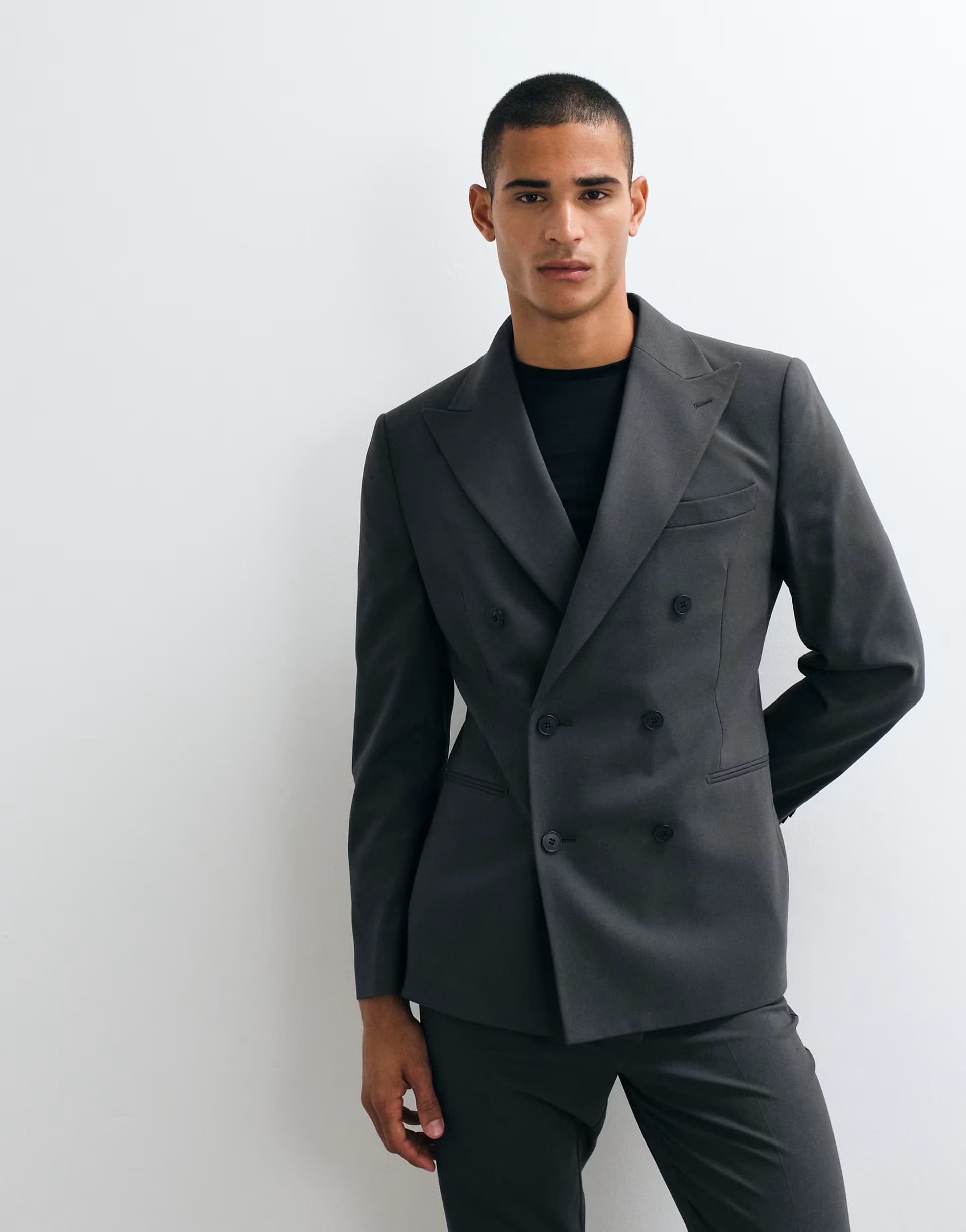 ASOS ASOS DESIGN slim double breasted suit jacket in dark grey