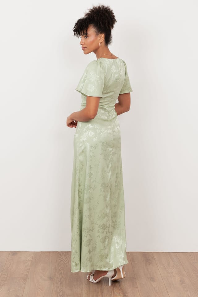 Maya Deluxe Maya Deluxe Women's Floral Jacquard Satin Maxi Dress in Light Green - 2