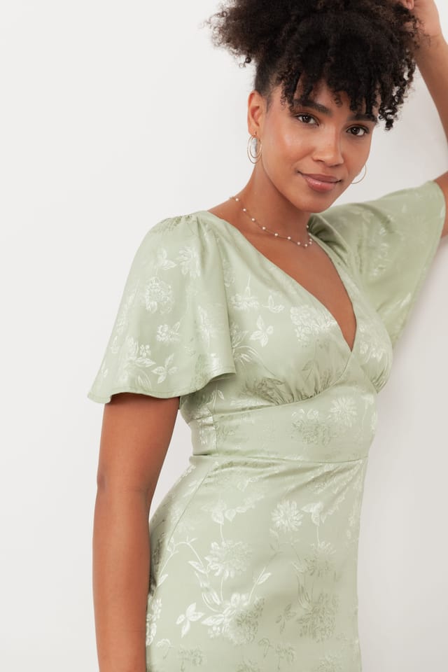 Maya Deluxe Maya Deluxe Women's Floral Jacquard Satin Maxi Dress in Light Green - 3