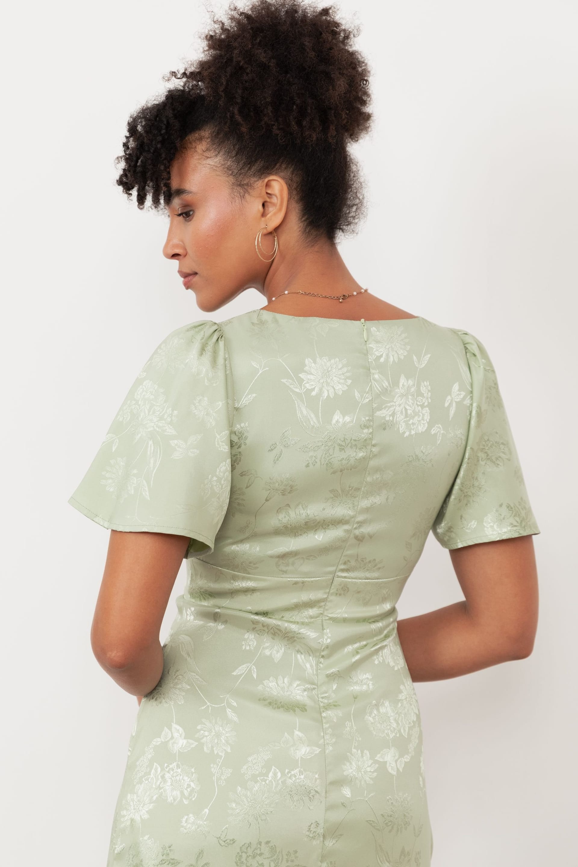 Maya Deluxe Maya Deluxe Women's Floral Jacquard Satin Maxi Dress in Light Green - 4