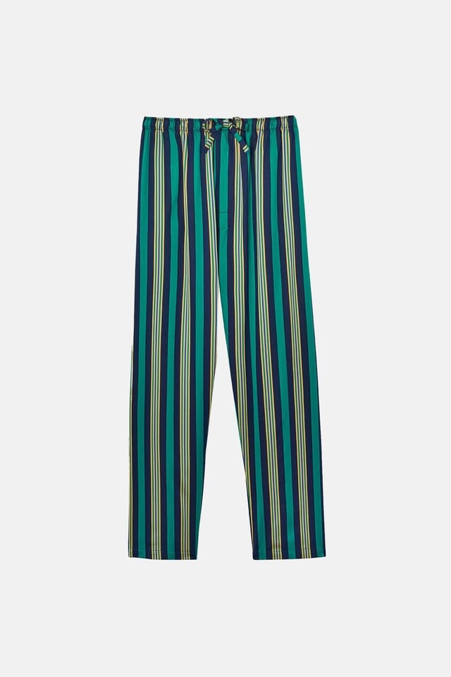 British Boxers British Boxers Men's "Jade Regimental" Cotton Satin Stripe Pyjama Trousers in Navy - 2