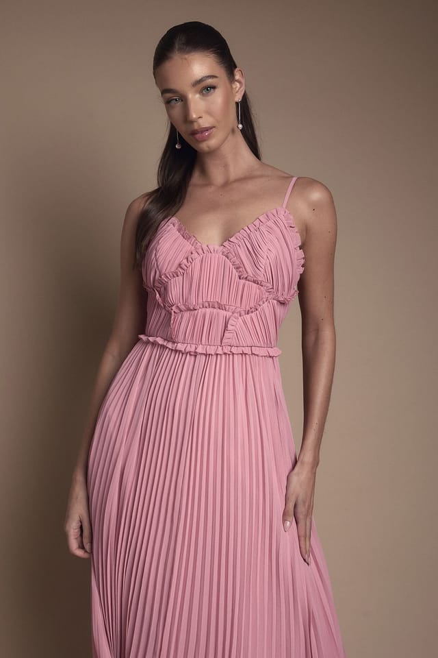 Oasis Oasis Women's Strappy Pleated Bridesmaid Dress With Ruffle Detail in Rose - 2