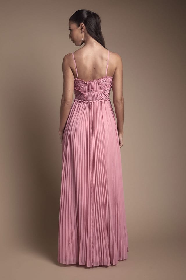 Oasis Oasis Women's Strappy Pleated Bridesmaid Dress With Ruffle Detail in Rose - 3