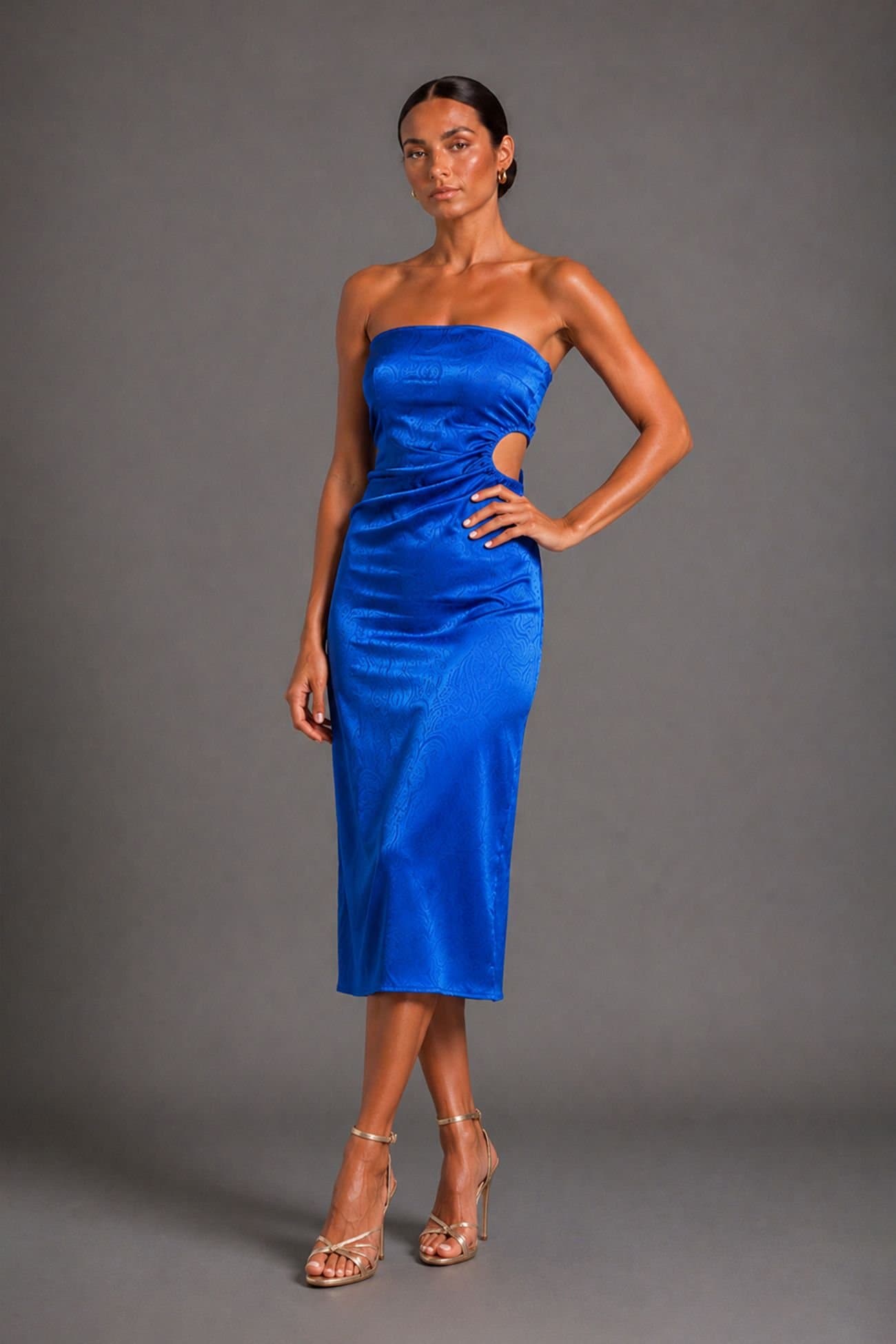 Vesper Vesper Women's Bandeau Cut Out Midaxi Dress in Cobalt