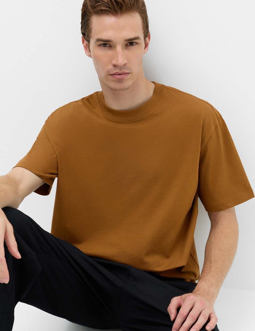 Marks & Spencer M&S Pure Cotton Oversized Midweight T-Shirt Bronze