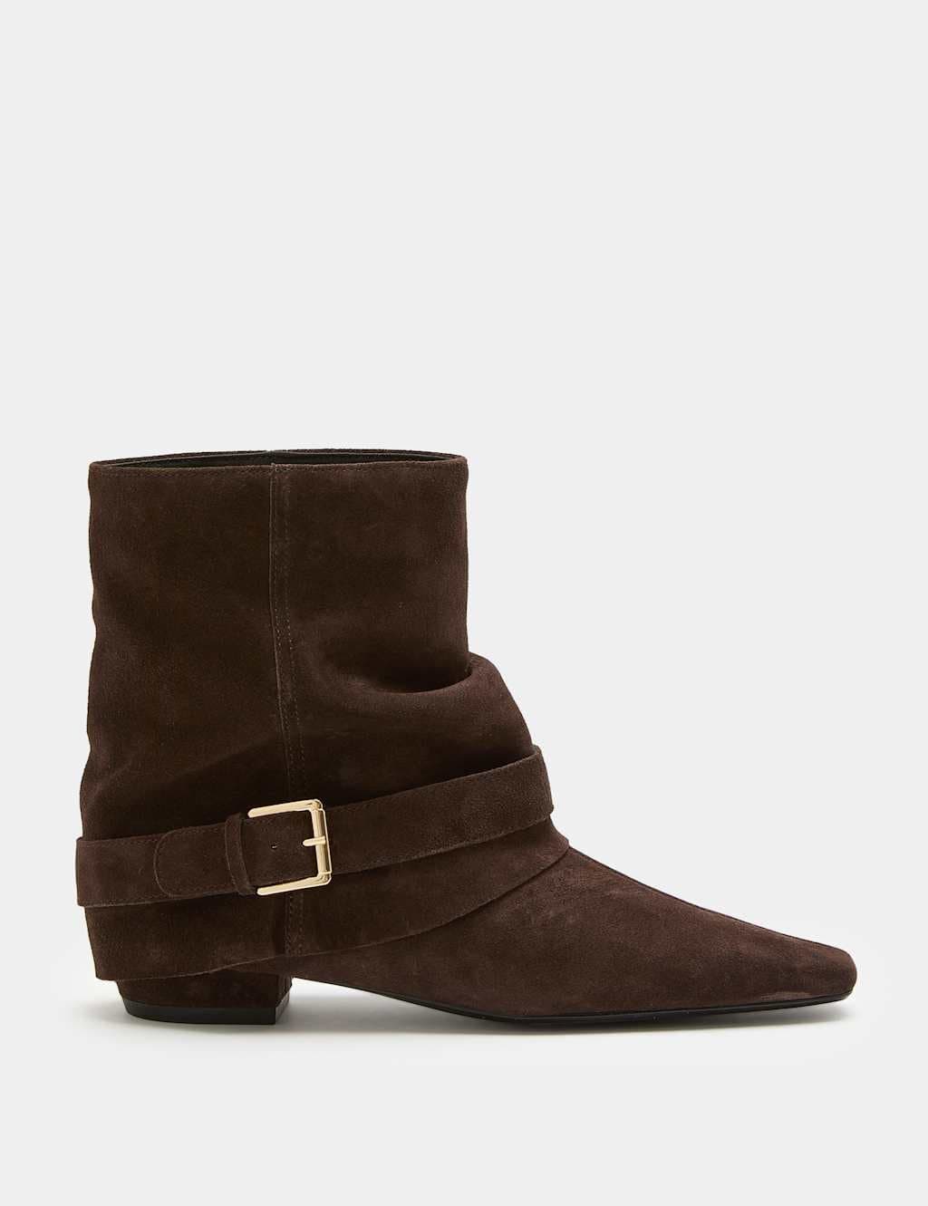 Marks & Spencer M&S Suede Buckle Slouch Block Heel Ankle Boots Brown