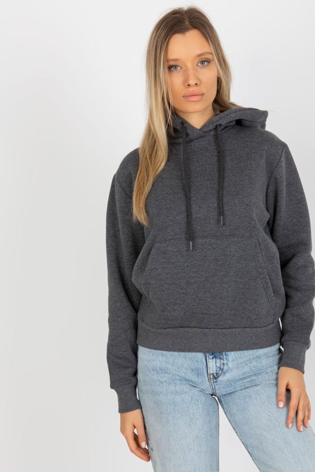 Love Lace Love Lace Women's Long Sleeve Hooded Kangaroo Pocket Sweatshirt in Grey