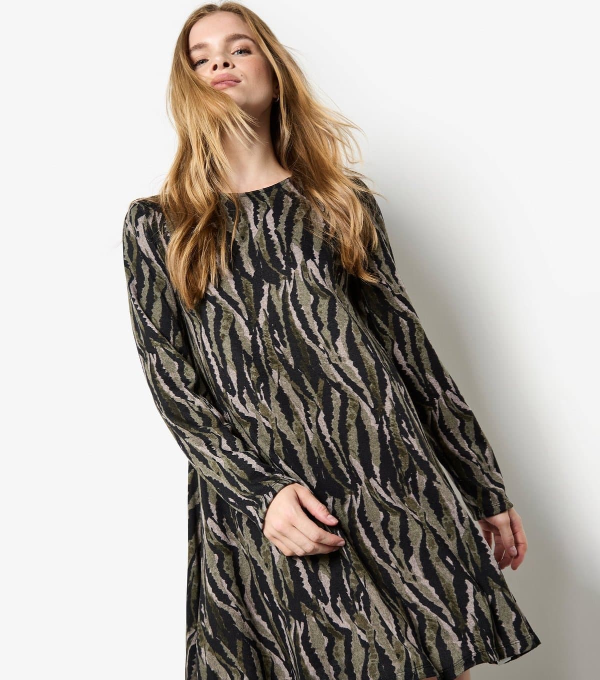 Apricot Women's Khaki Zebra Print Swing Dress Apricot New Look