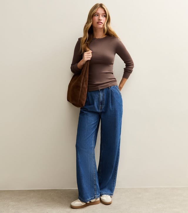 New Look Women's Dark Brown Long Sleeve Ribbed Crew Neck Top New Look - 3