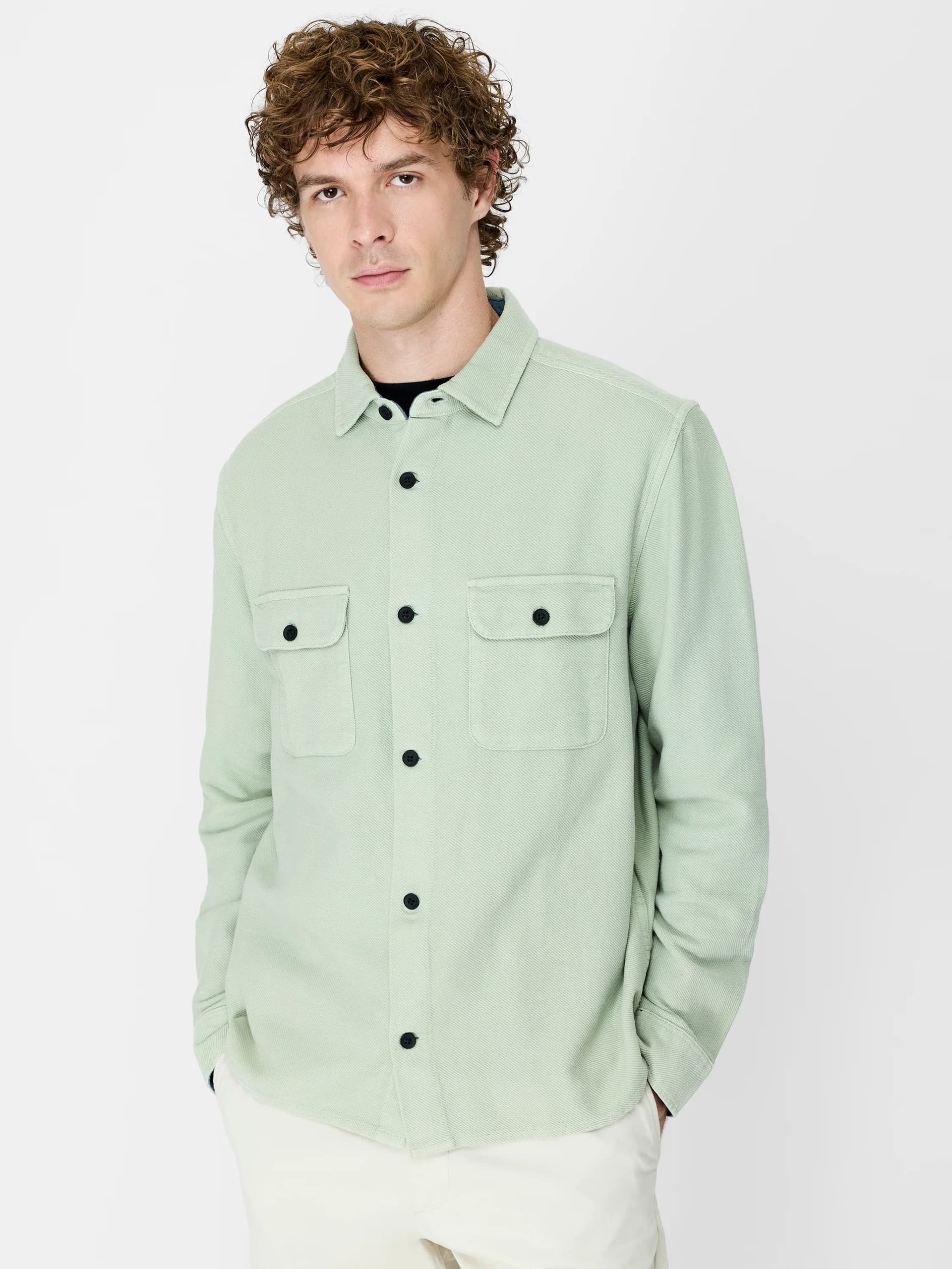 French Connection Sage Green Twill Utility Overshirt Sage