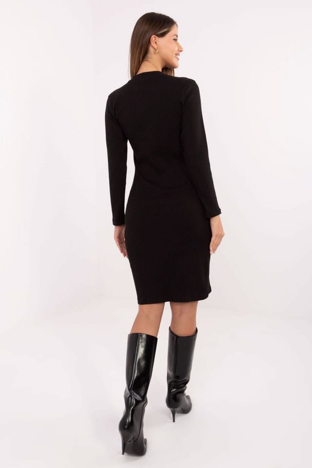 Love Lace Love Lace Women's Everyday Ribbed Cotton Long Sleeve Pencil Dress in Black - 3