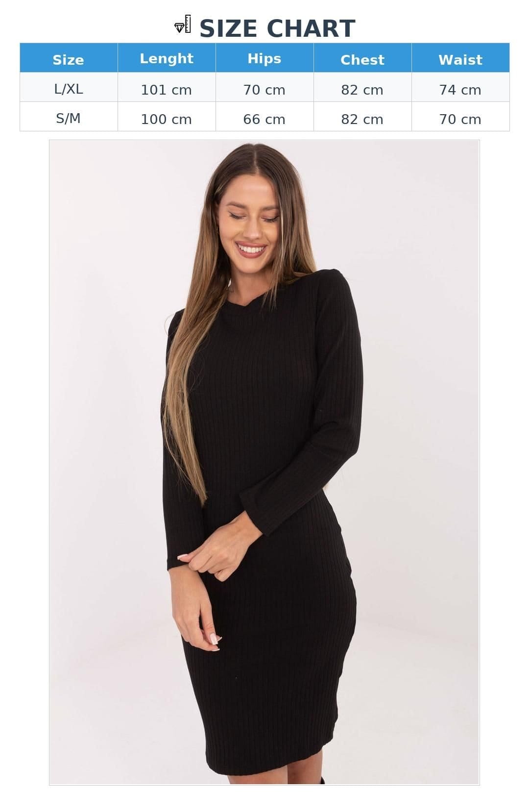 Love Lace Love Lace Women's Everyday Ribbed Cotton Long Sleeve Pencil Dress in Black - 4