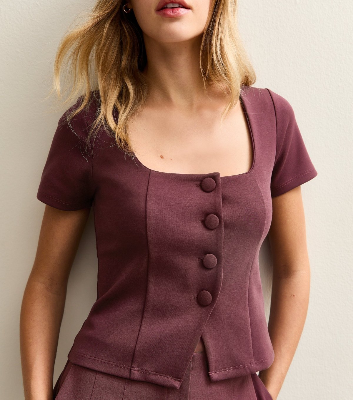 New Look Women's Dark Burgundy Soft Touch Square Neck Top New Look - 2