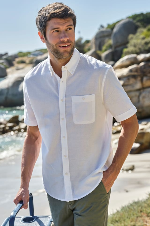WoolOvers WoolOvers Men's Short Sleeve Sunbleached Shirt in White - 2