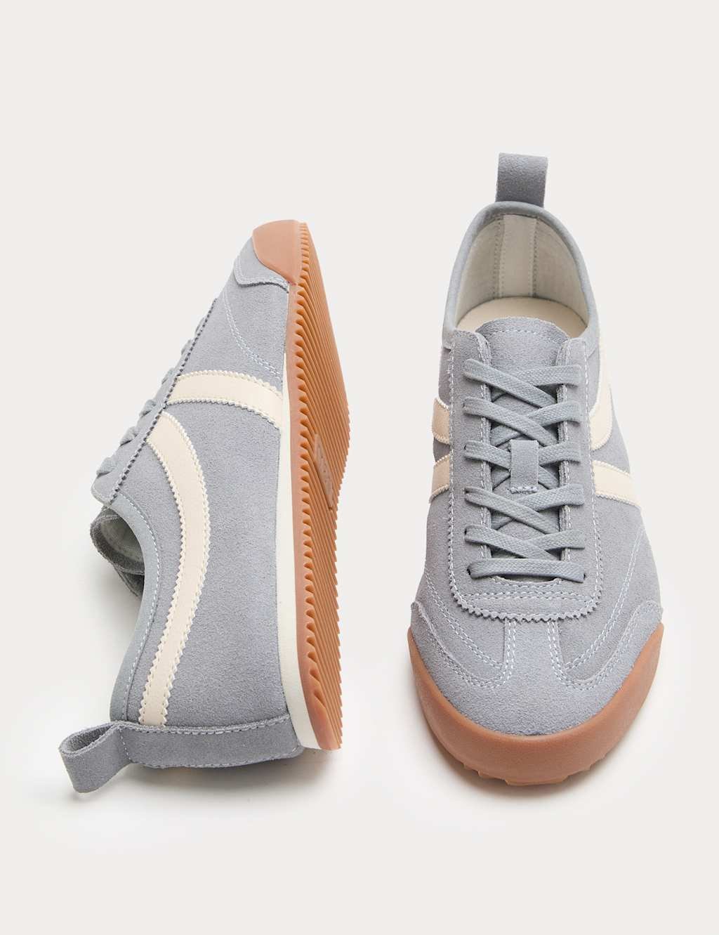 Marks & Spencer M&S Suede Lace Up Side Detail Runner Trainers Light Blue - 2