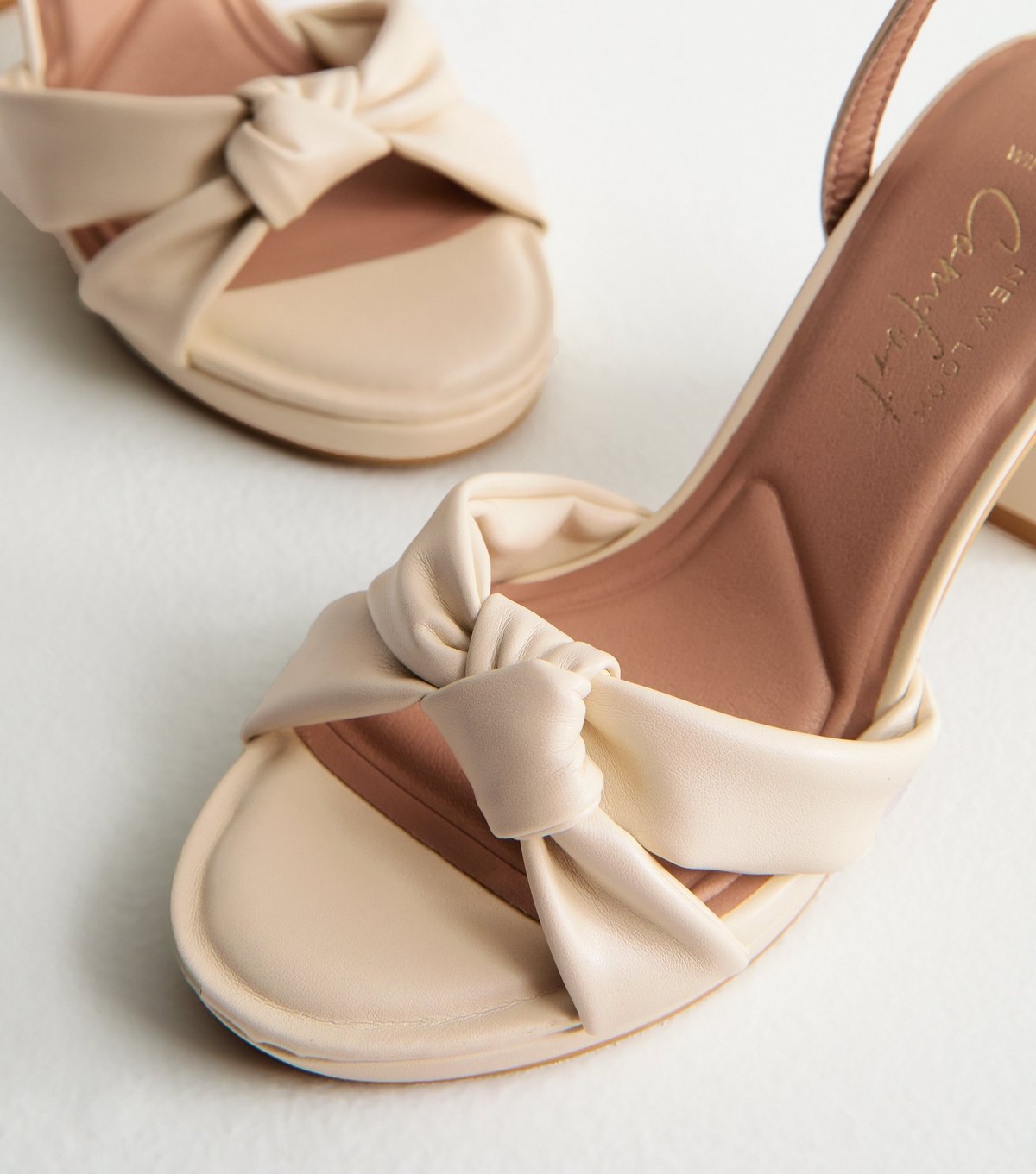 New Look Women's Wide Fit Off White Faux Leather Knot Strap Platform Sandals Vegan New Look - 3