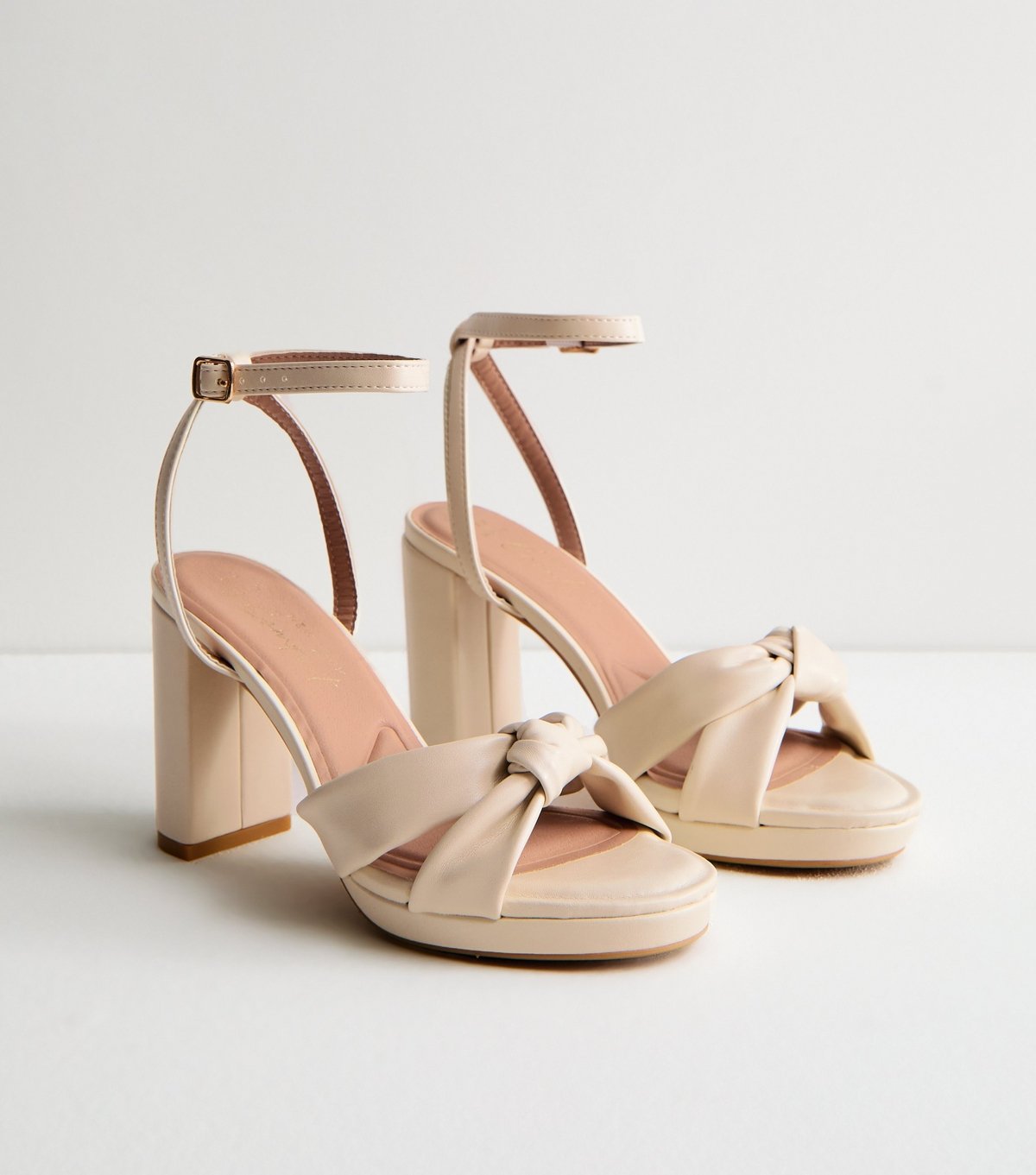 New Look Women's Wide Fit Off White Faux Leather Knot Strap Platform Sandals Vegan New Look - 4