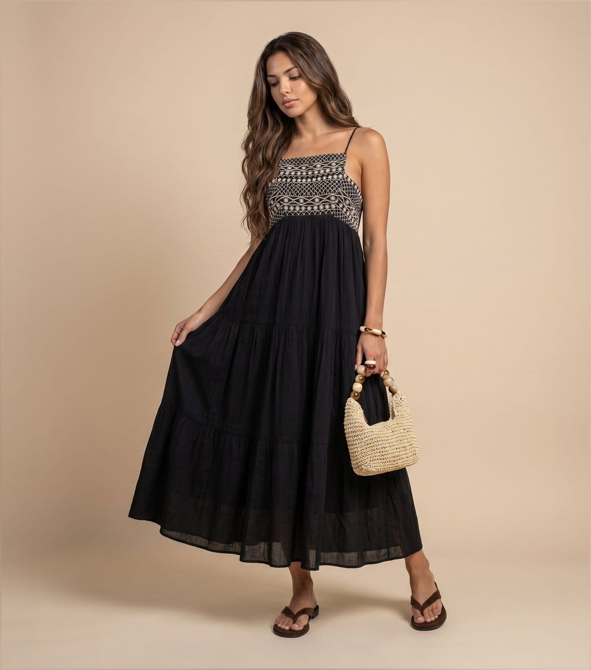 Urban Bliss Black Cotton Embroidered Panel Gauze Dress