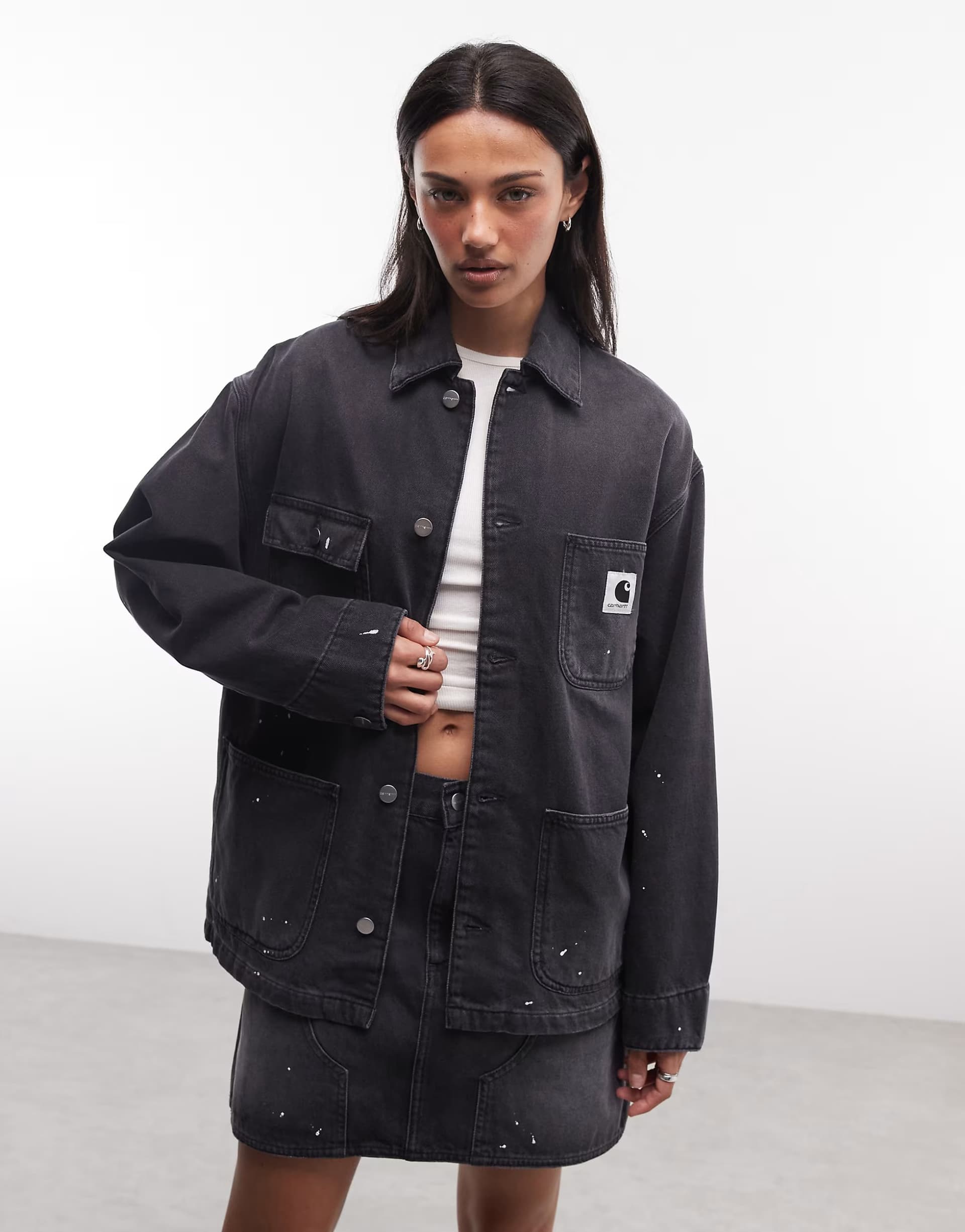 ASOS Carhartt WIP OG michigan denim jacket with paint splatter effect co-ord in black wash