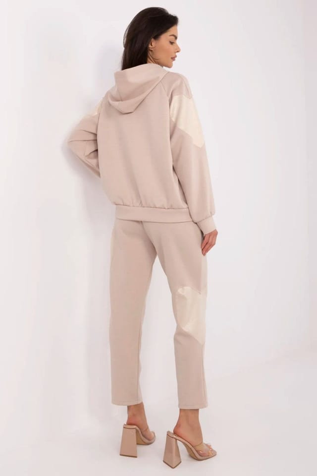 Love Lace Love Lace Women's Heart Patch Hoodie & High Waist Pants Set in Beige - 3