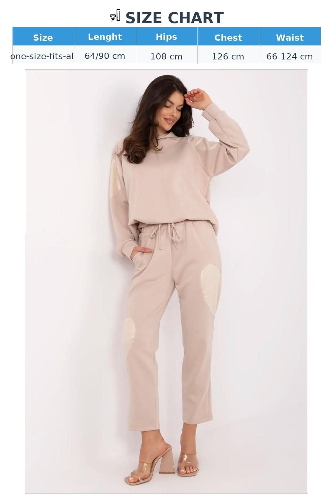 Love Lace Love Lace Women's Heart Patch Hoodie & High Waist Pants Set in Beige - 4