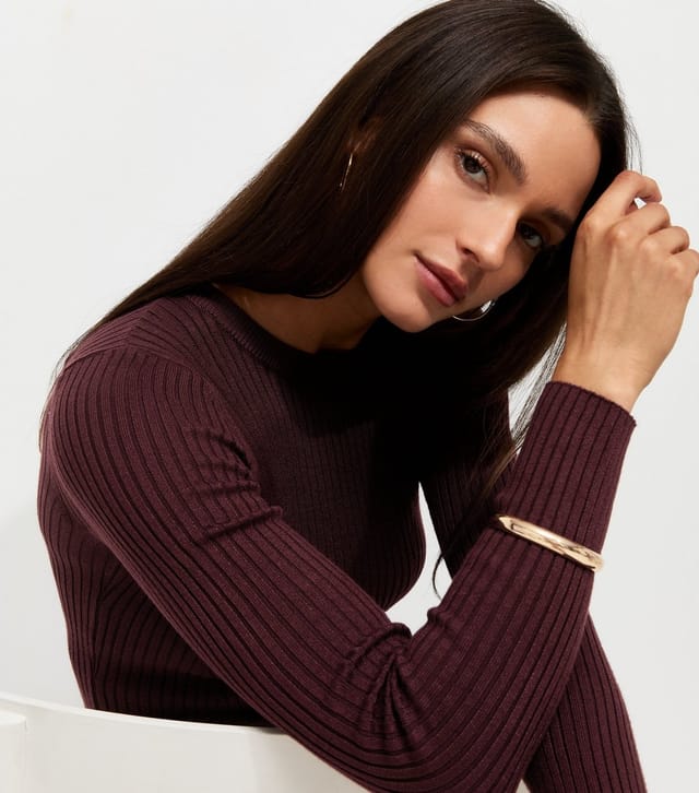 New Look Women's Dark Burgundy Ribbed Lightweight Knit Midi Dress New Look - 2