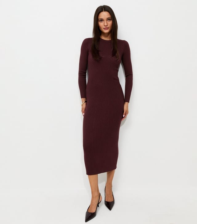 New Look Women's Dark Burgundy Ribbed Lightweight Knit Midi Dress New Look - 3