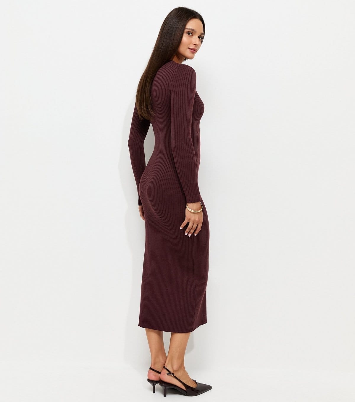 New Look Women's Dark Burgundy Ribbed Lightweight Knit Midi Dress New Look - 4