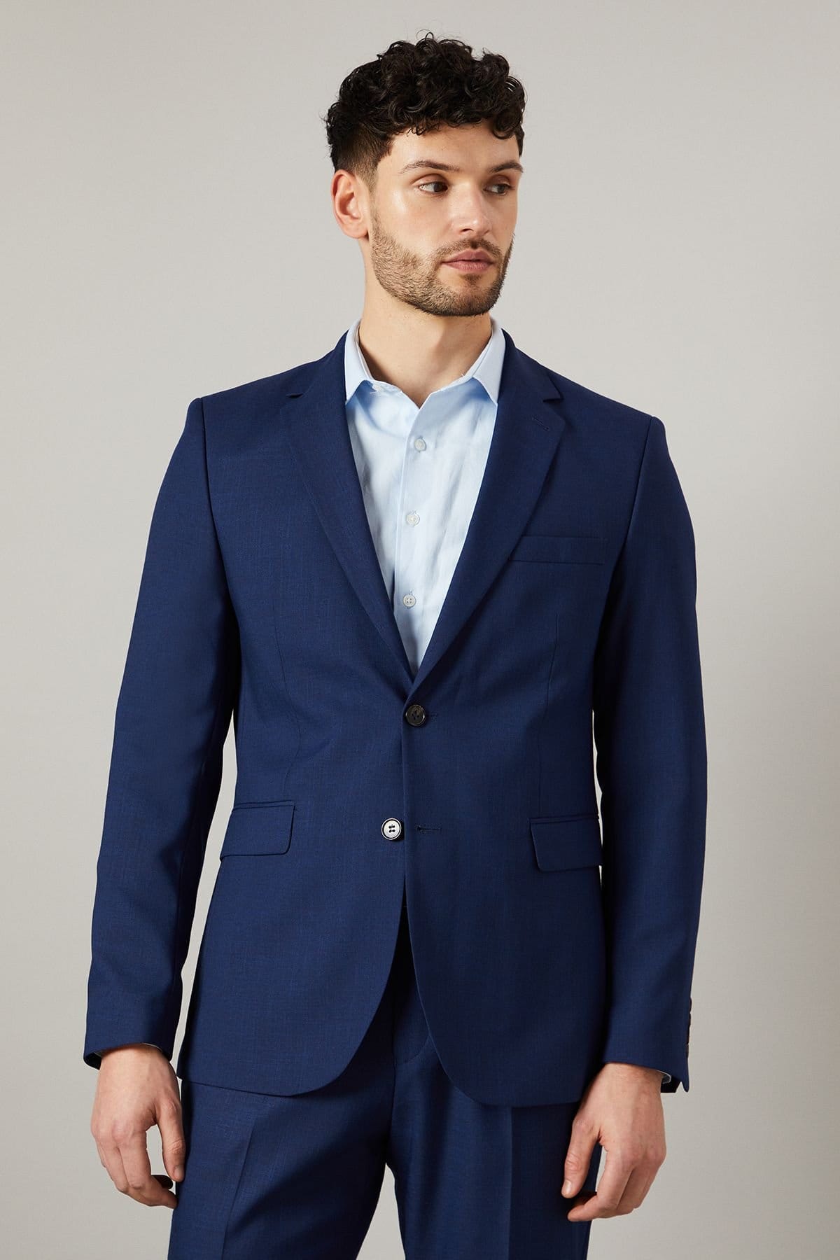 Burton Men's Royal Blue Tailored Fit Sharkskin Suit Jacket