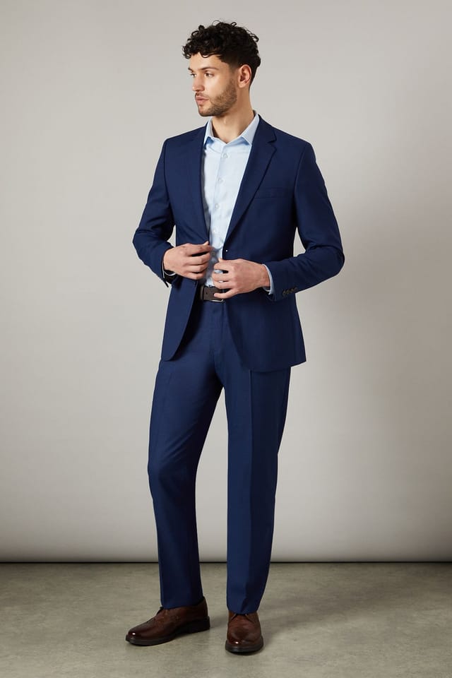 Burton Burton Men's Royal Blue Tailored Fit Sharkskin Suit Jacket - 2