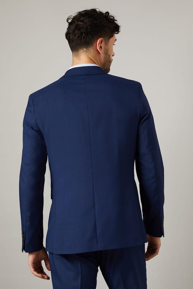 Burton Burton Men's Royal Blue Tailored Fit Sharkskin Suit Jacket - 3