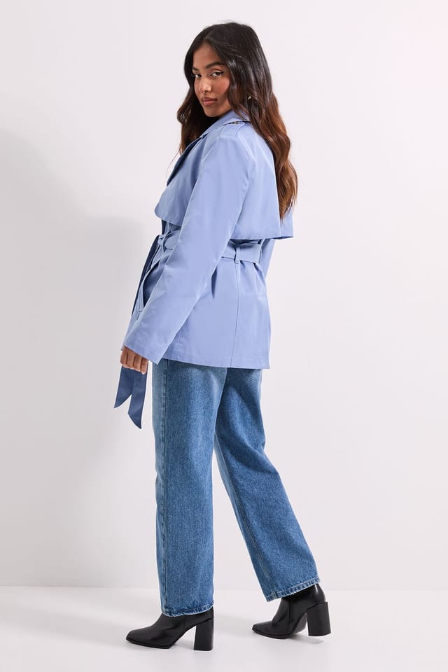Dorothy Perkins Dorothy Perkins Women's Petite Double Breasted Belted Trench Coat in Light Blue - 3