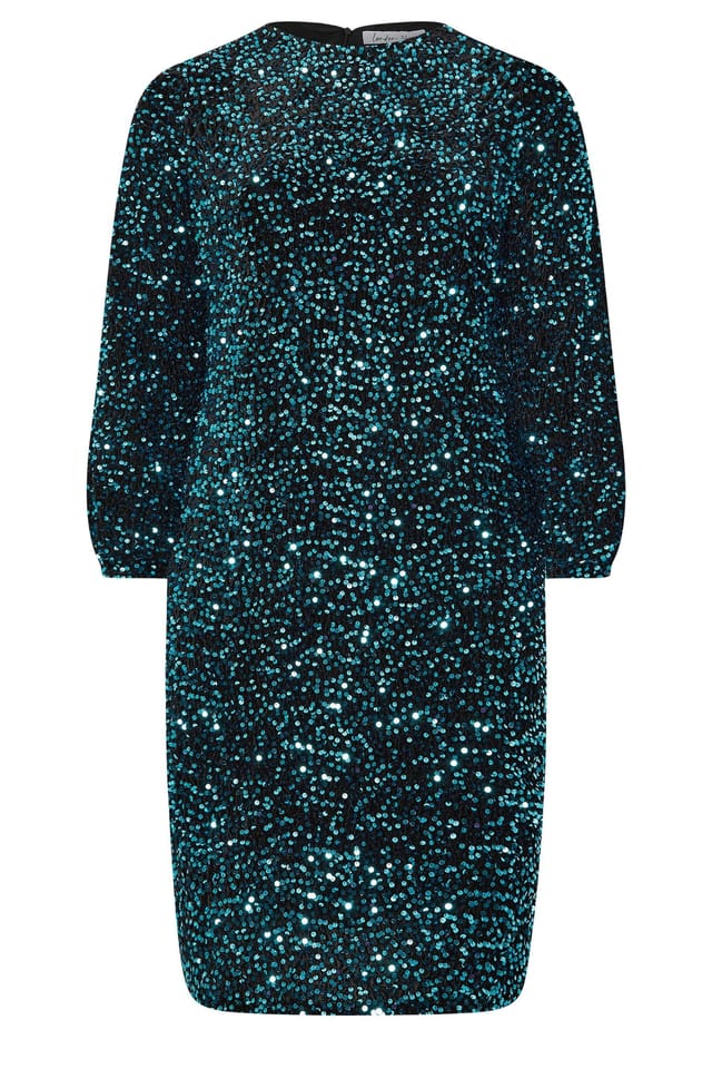 Yours Yours Women's Sequin Velvet Shift Dress in Light Blue - 2