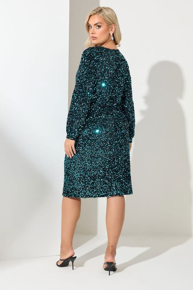 Yours Yours Women's Sequin Velvet Shift Dress in Light Blue - 3