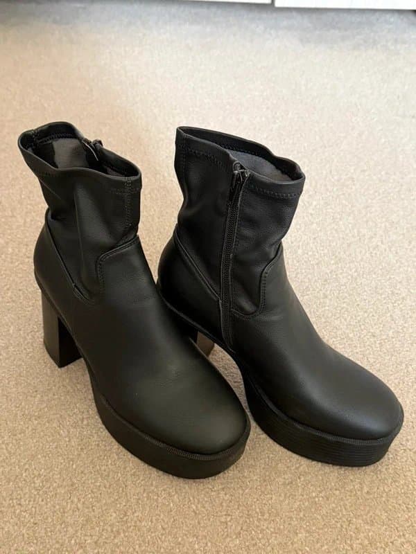 ASOS Black leather platform heel boots