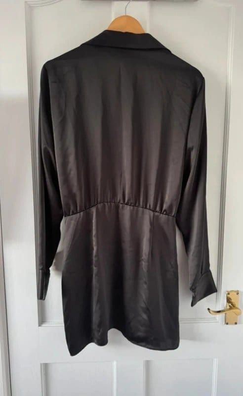 Zara Black Satin Ruched Dress - Size M