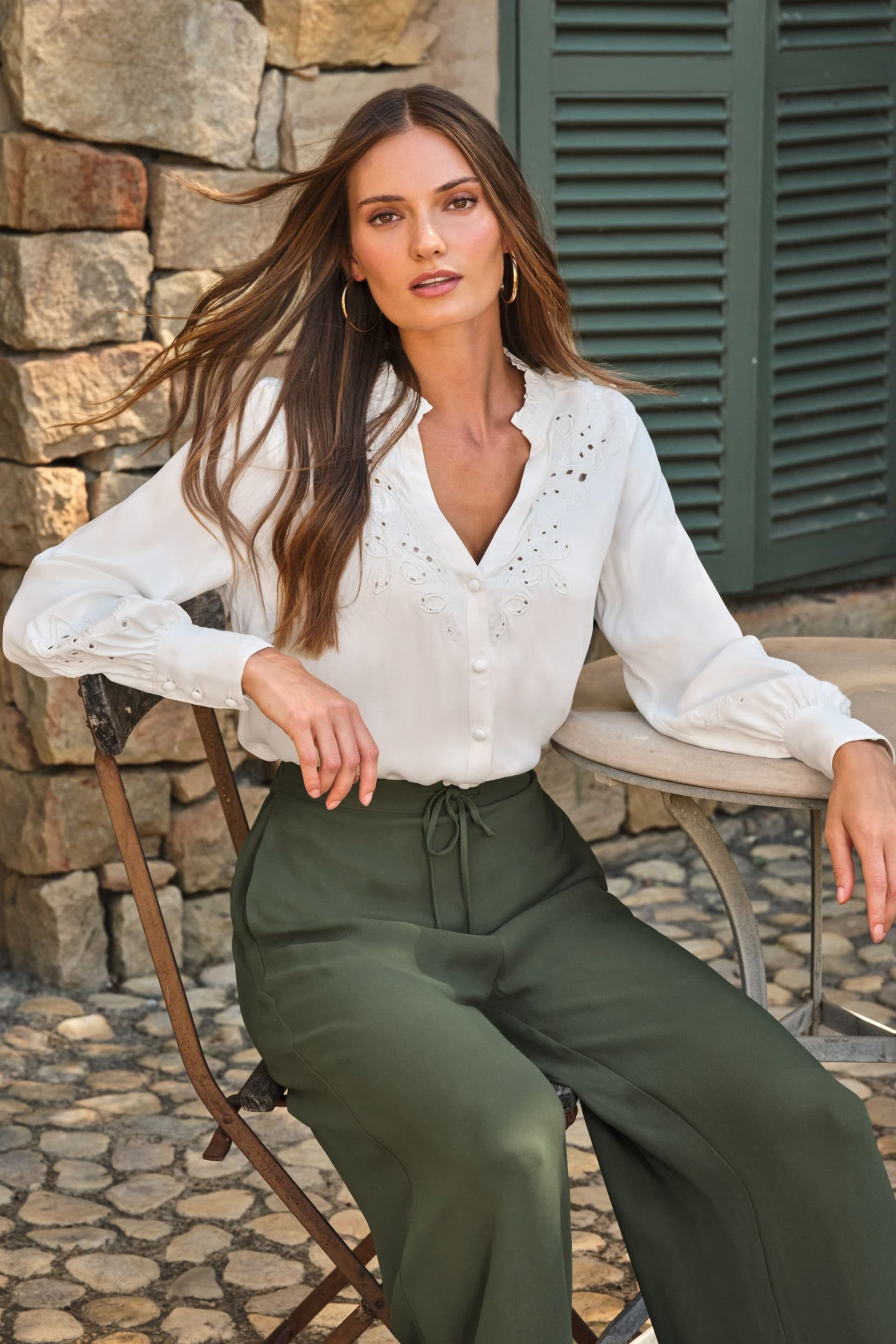 Pure Collection Pure Collection Cream Satin Embroidered Blouse