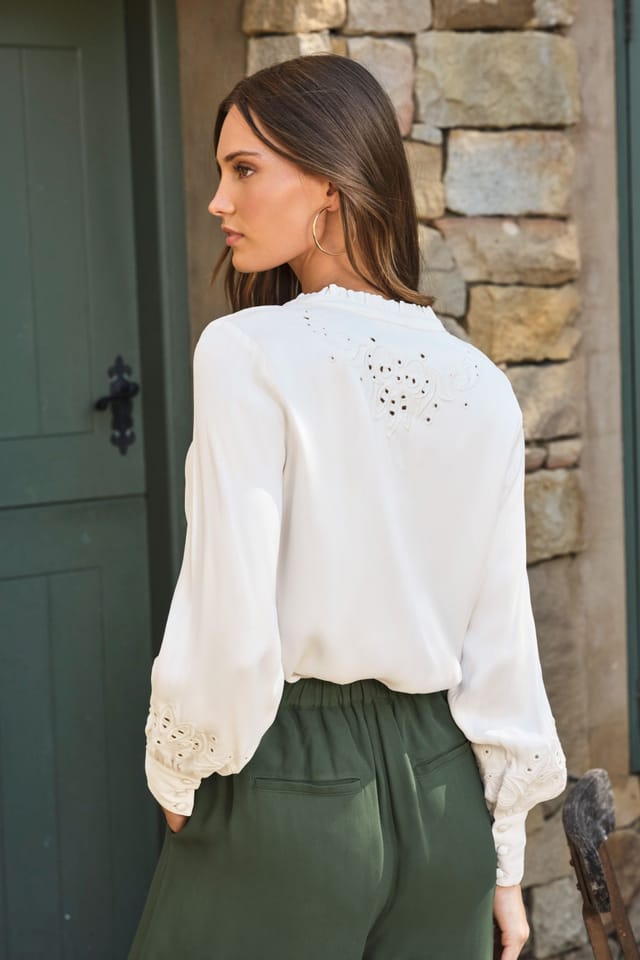 Pure Collection Pure Collection Women's Satin Embroidered Blouse in Cream - 2