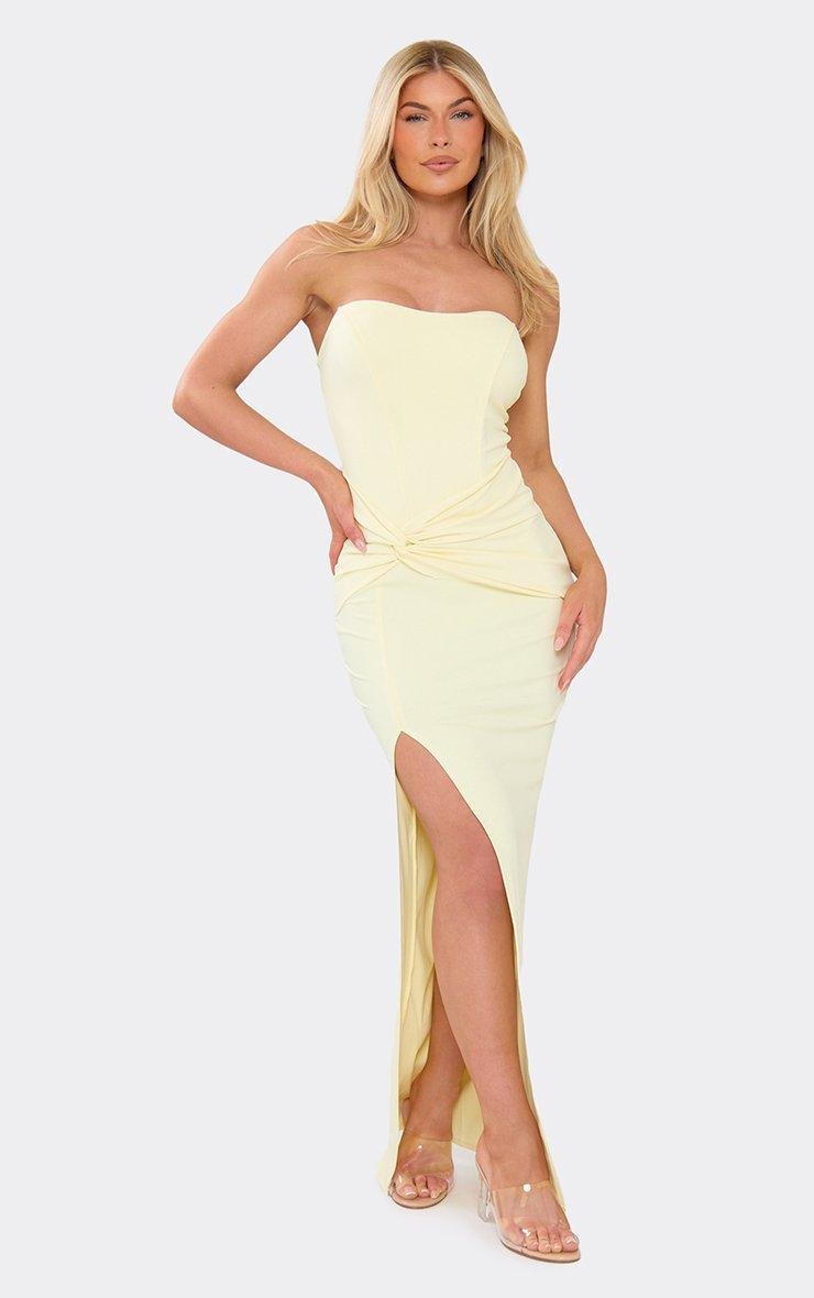 EGO Bandeau Wrap Front Side Split Corset Maxi Dress In Yellow, Women's Size UK L - 2