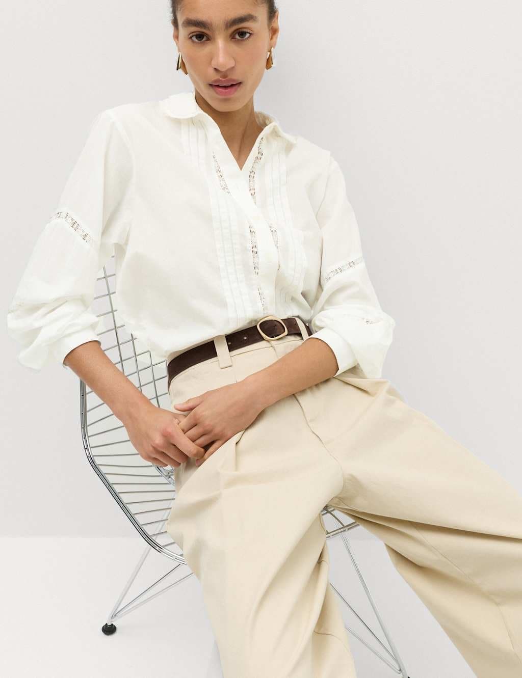 Marks & Spencer M&S Pure Cotton Embroidered Collar Shirt White