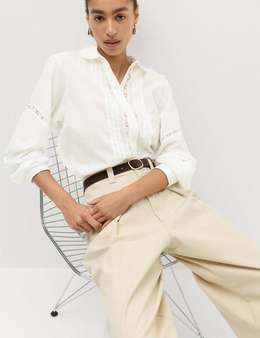 Marks & Spencer M&S Pure Cotton Embroidered Collar Shirt White - 1