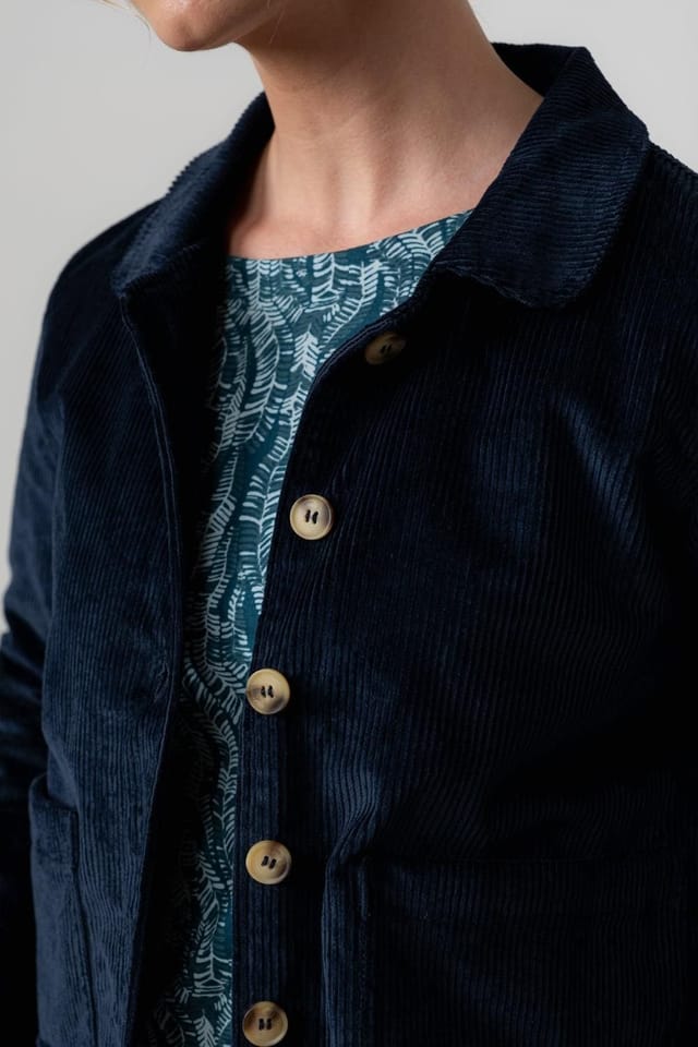 Lily & Me Lily & Me Women's Ash Stretch Cotton Long Sleeve Jumbo Cord Jacket with Printed Lining in Navy - 2