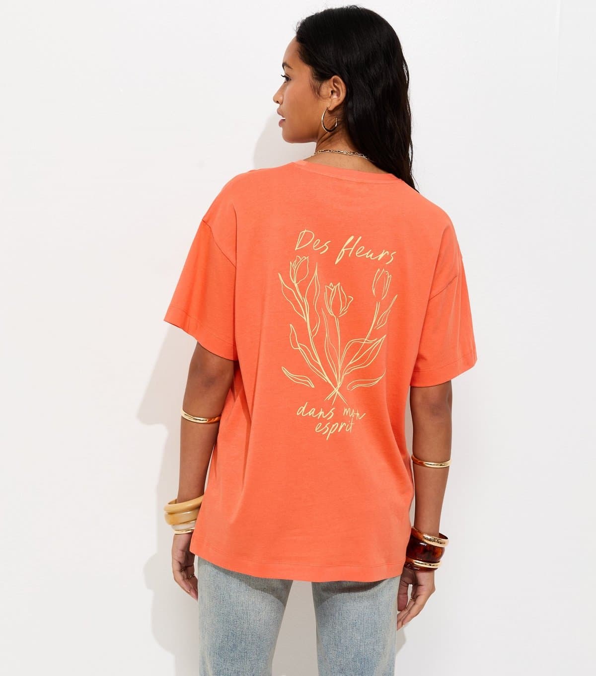New Look Women's Bright Orange Sketchy Tulip Oversized T-Shirt New Look