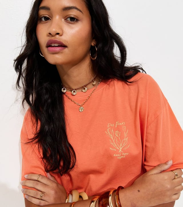 New Look Women's Bright Orange Sketchy Tulip Oversized T-Shirt New Look - 2