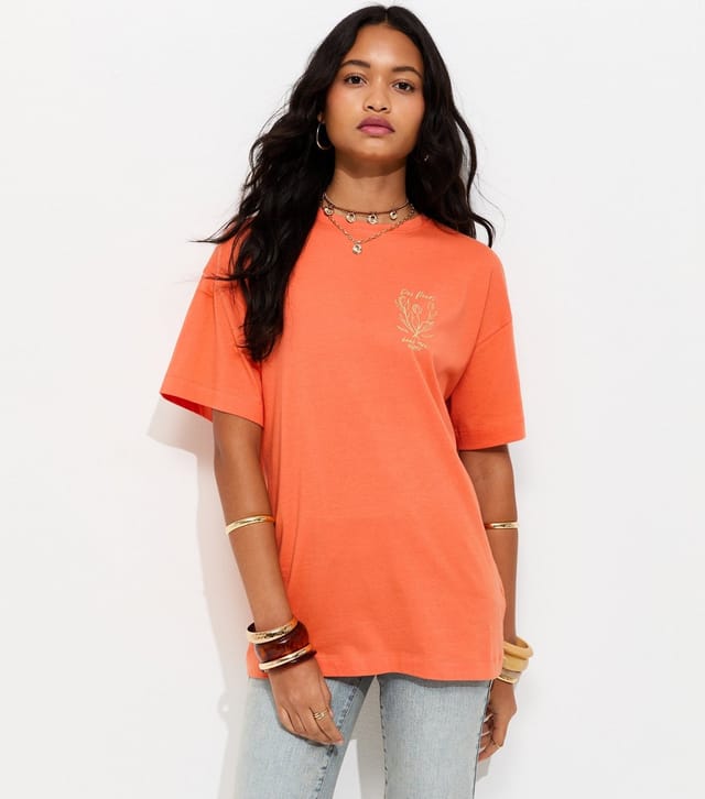 New Look Women's Bright Orange Sketchy Tulip Oversized T-Shirt New Look - 3