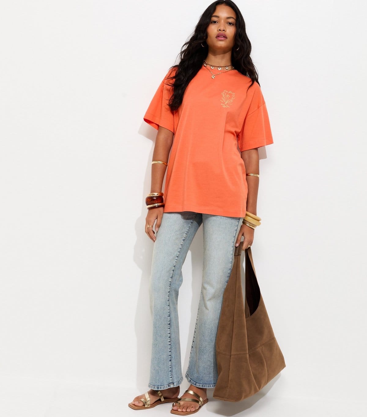 New Look Women's Bright Orange Sketchy Tulip Oversized T-Shirt New Look - 4